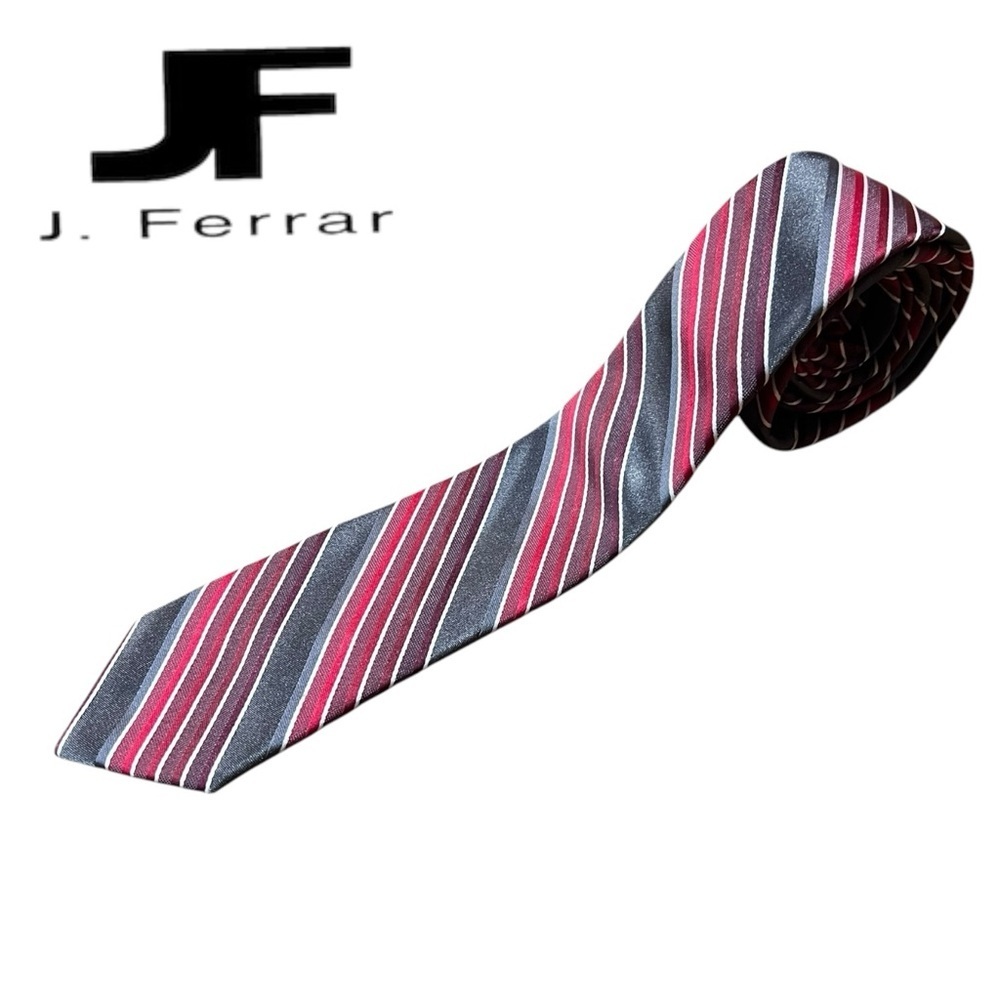 JF F. Ferrar Red, Gray, White Striped Silk Men's Tie